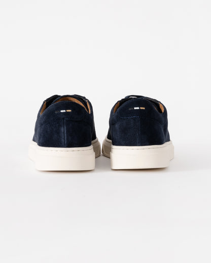 BOSS Orange Kieran Mens Suede Trainers with Embossed Logo - Dark Blue 401 | CHO | Designer Mens Trainers
