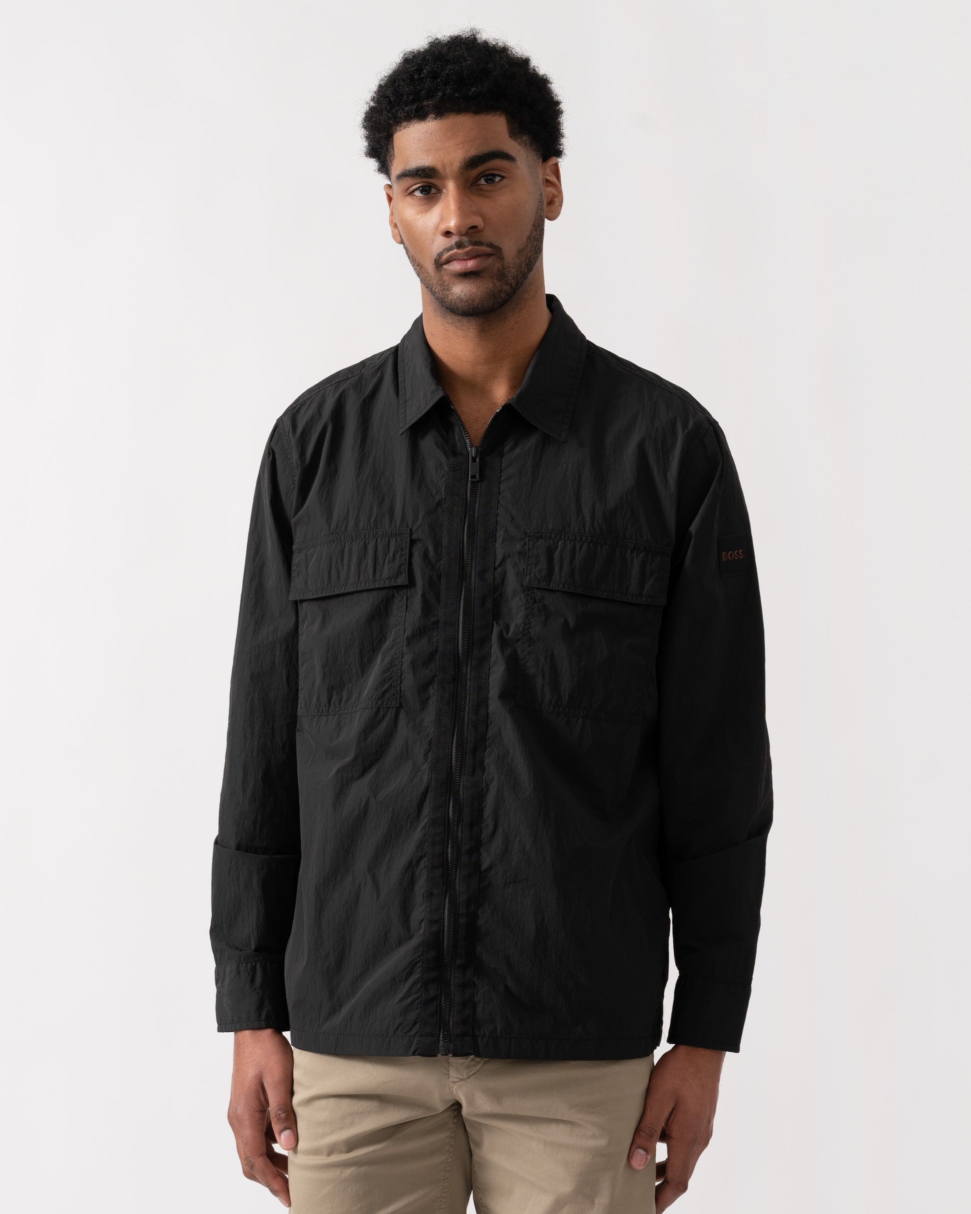 BOSS Orange Lotape Mens Long Sleeve Shirt - Black 001 | CHO | Designer Mens Long Sleeve Shirts