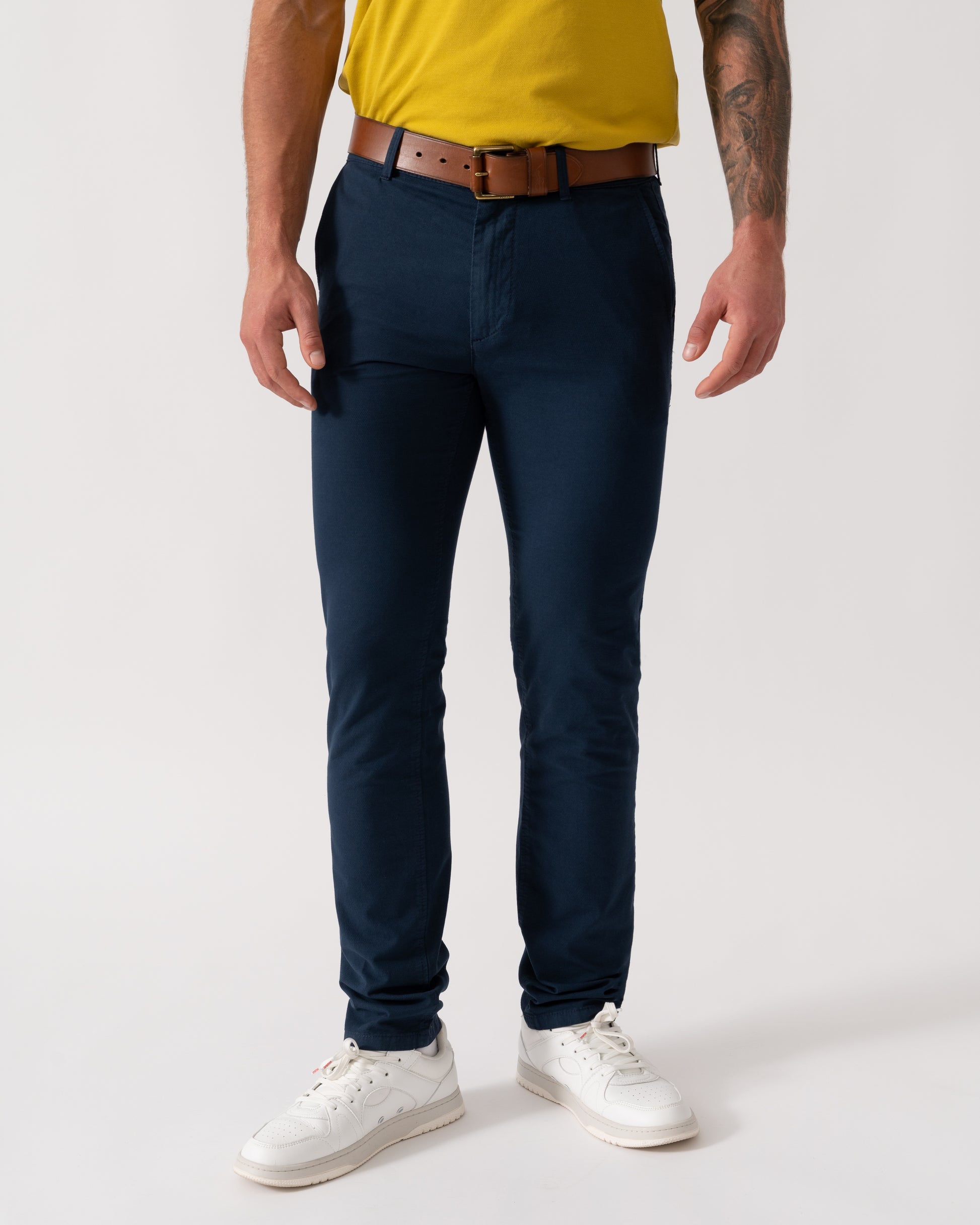 BOSS Orange Slim Fit Textured Chinos - Open Blue 464 - Main