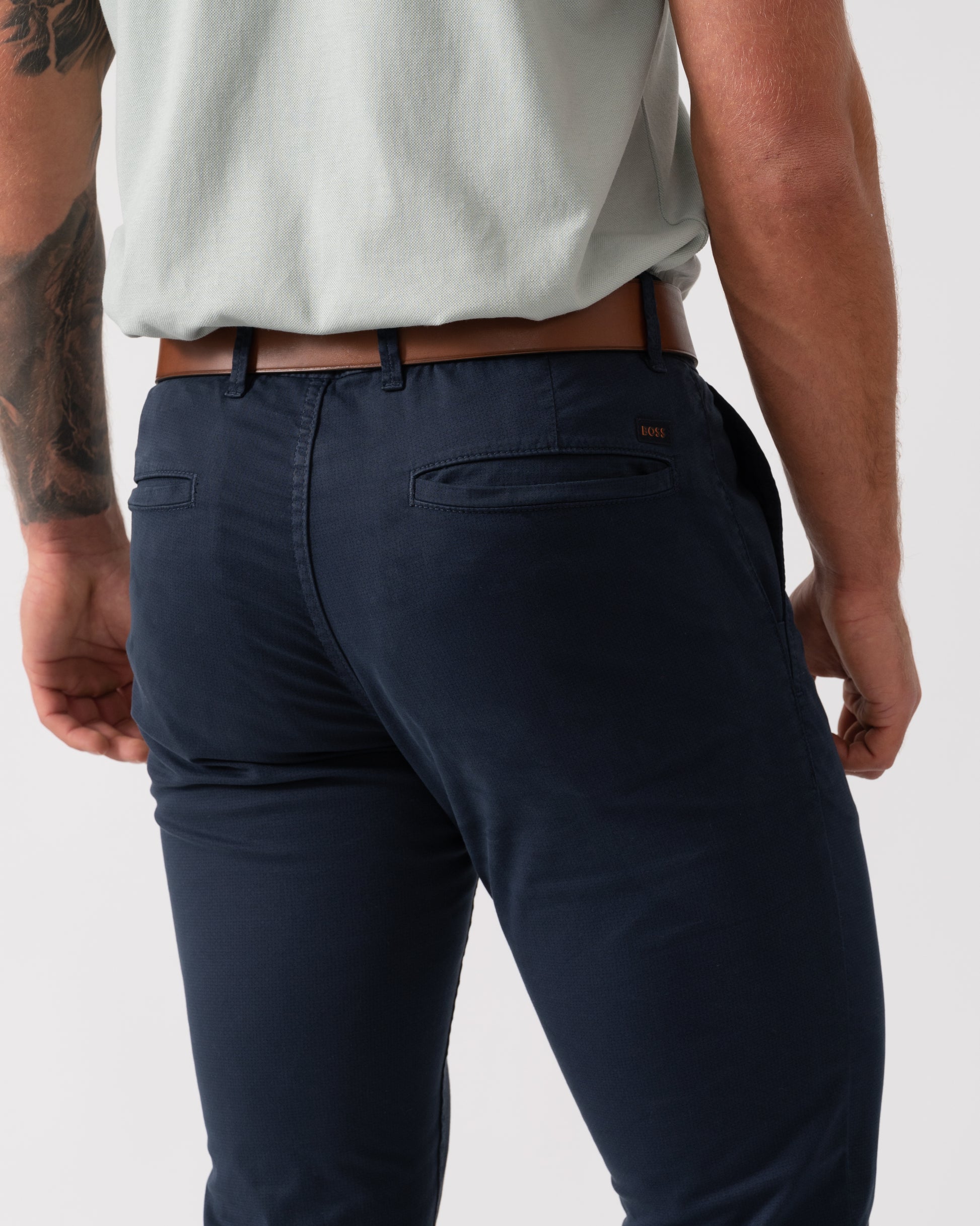 BOSS Orange Classic Slim Fit Chino - Dark Blue 404 - back pocket detail