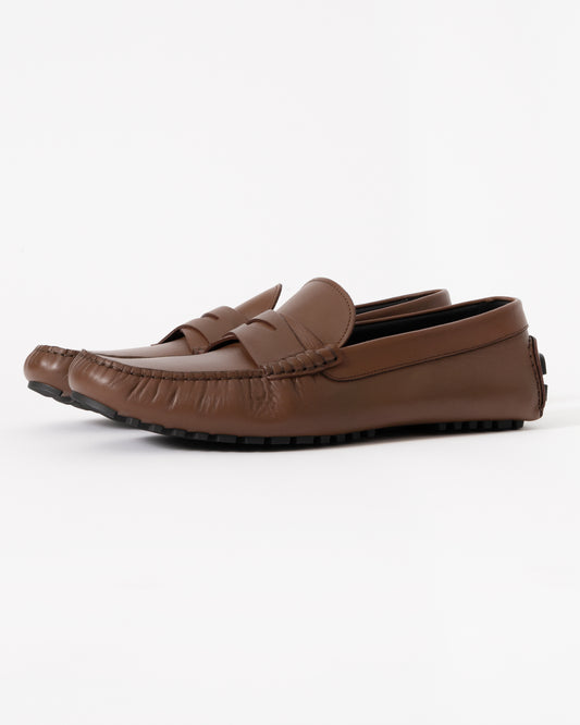 BOSS Orange Mens Leather Driving Moccasins - Medium Brown 214