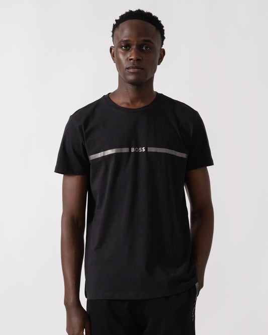 BOSS Orange Mens Metallic Stripe Logo T-Shirt - Black 005