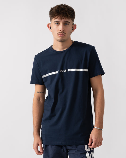 BOSS Orange Mens Metallic Stripe Logo T-Shirt - Navy 412