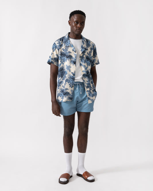 BOSS Orange Mens Short Sleeve Floral Print Beach Shirt - Open Blue 483