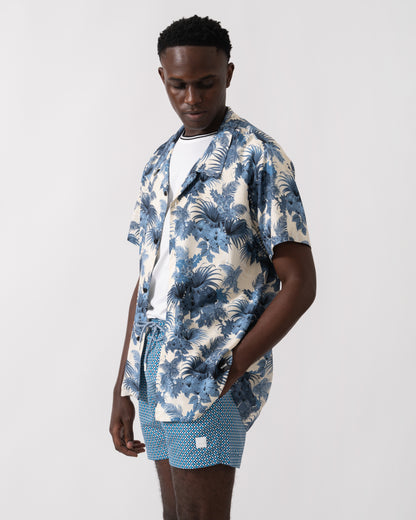 BOSS Orange Mens Short Sleeve Floral Print Beach Shirt - Open Blue 483