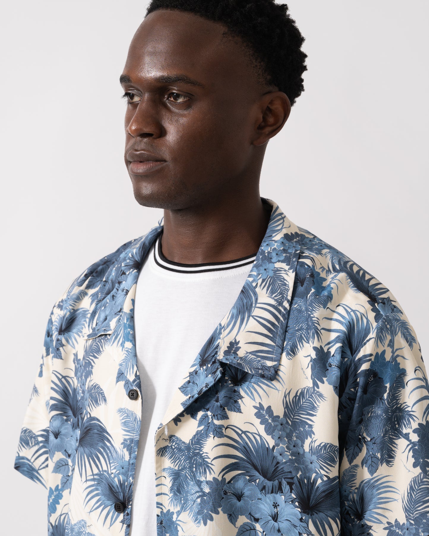 BOSS Orange Mens Short Sleeve Floral Print Beach Shirt - Open Blue 483