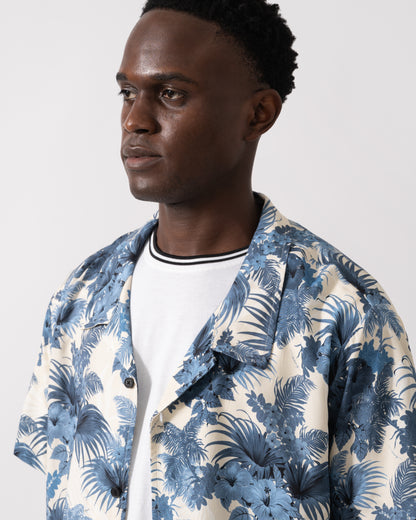 BOSS Orange Mens Short Sleeve Floral Print Beach Shirt - Open Blue 483