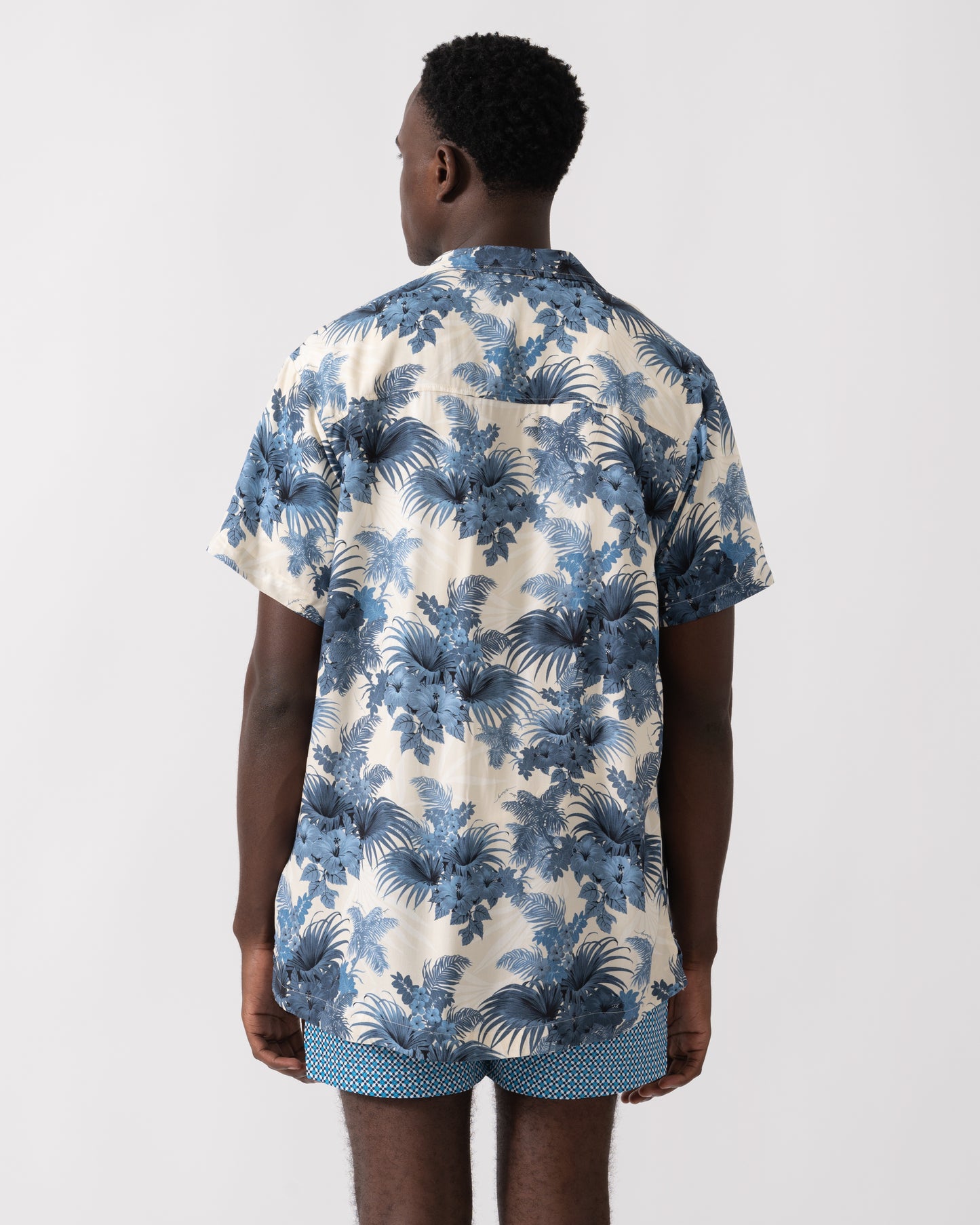 BOSS Orange Mens Short Sleeve Floral Print Beach Shirt - Open Blue 483
