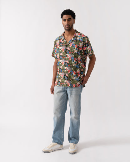 BOSS Orange Mens Short Sleeve Floral Print Beach Shirt - Open Green 351 | CHO | Designer Mens Shirts