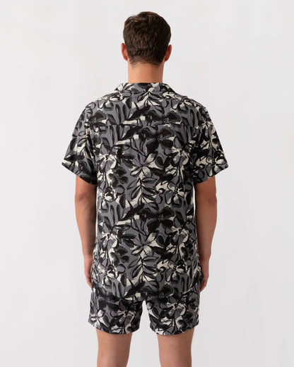 BOSS Orange Mens Short Sleeve Floral Print Beach Shirt - Open Grey 062