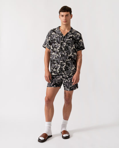 BOSS Orange Mens Short Sleeve Floral Print Beach Shirt - Open Grey 062