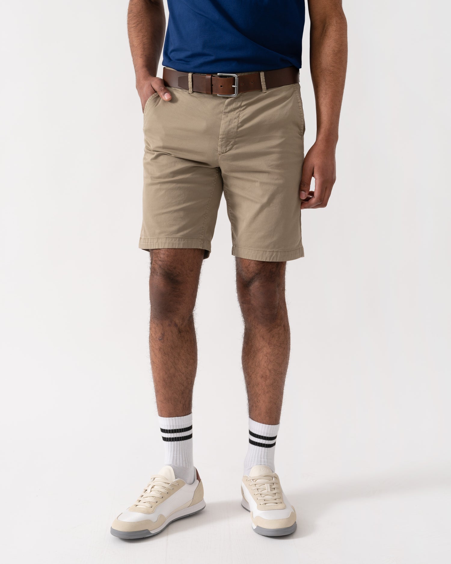 BOSS Orange Mens Slim Fit Chino Shorts in Stretch Cotton Twill - Light/Pastel Brown 239 | CHO | Designer Mens Shorts