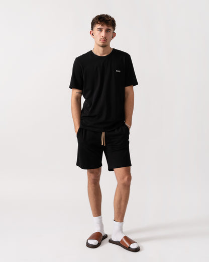 BOSS Orange Mix & Match Mens Loungewear T-Shirt with Embroidered Logo - Black 001 full length