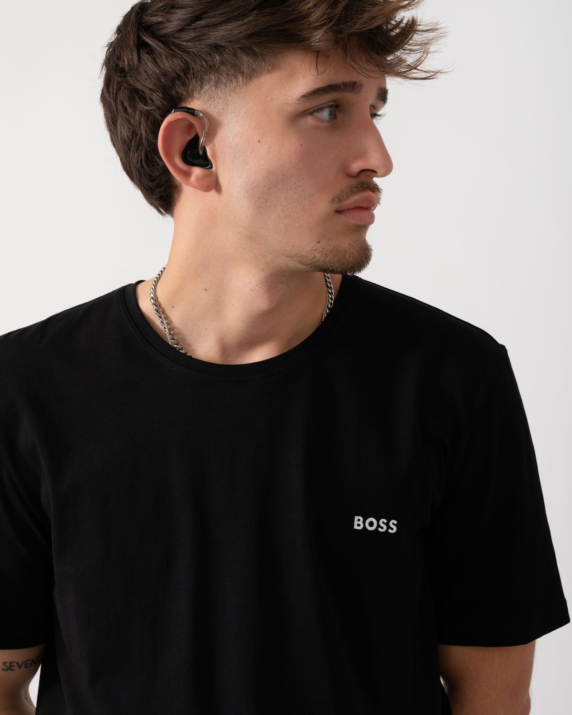 BOSS Orange Mix & Match Mens Loungewear T-Shirt with Embroidered Logo - Black 001 detail