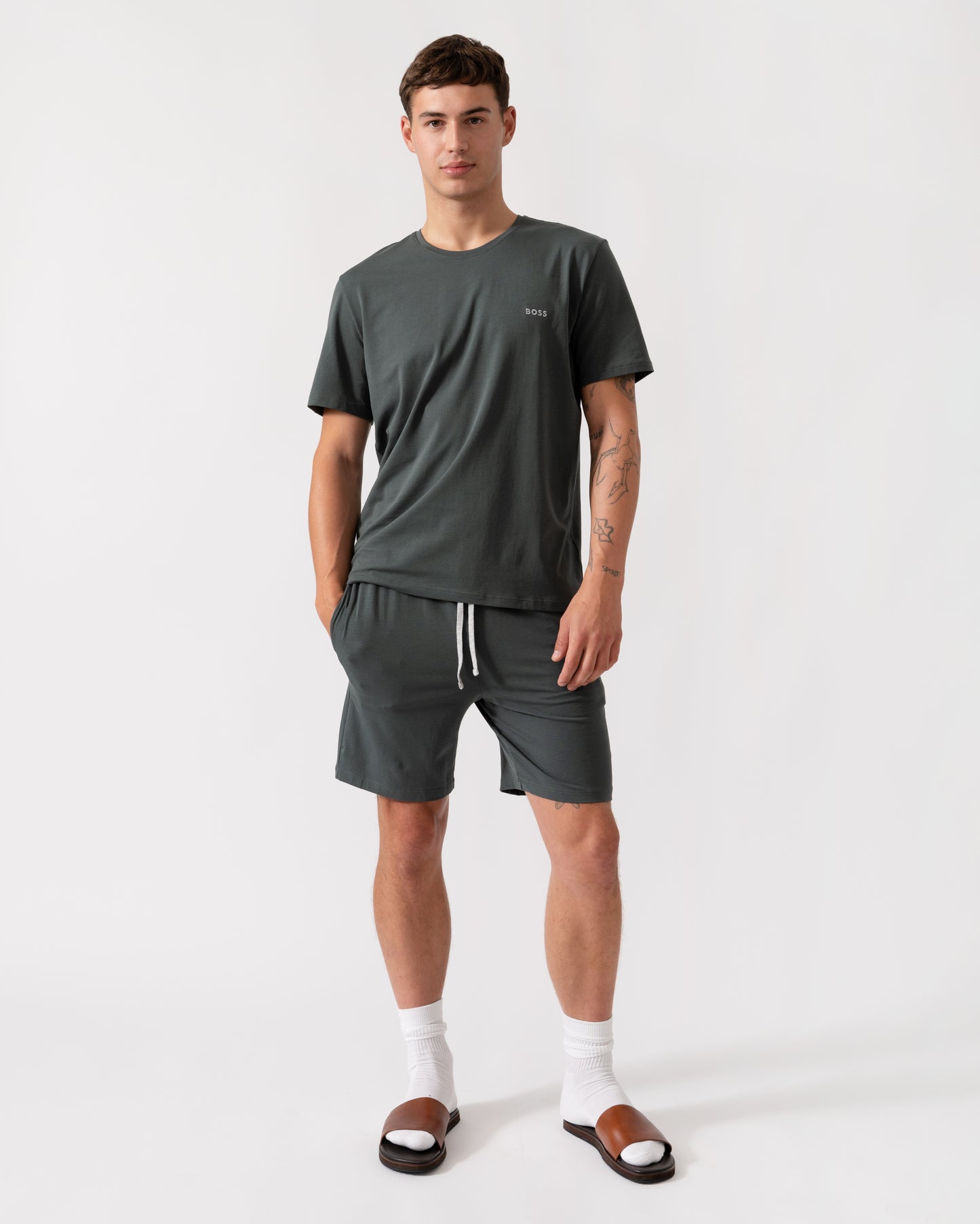 BOSS Orange Mix&Match Mens Stretch-Cotton Loungewear T-Shirt with Embroidered Logo - Open Green 345