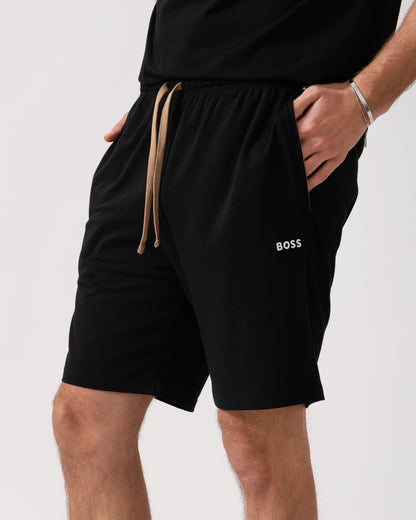 BOSS Orange Mix & Match Stretch-Cotton Loungewear Shorts with Embroidered Logo - Black 002 detail