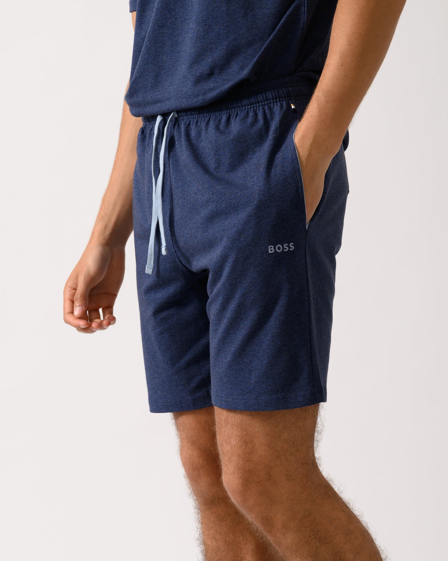 BOSS Orange Mix&Match Mens Stretch-Cotton Regular-Rise Loungewear Shorts with Embroidered Logo - Open Blue 460