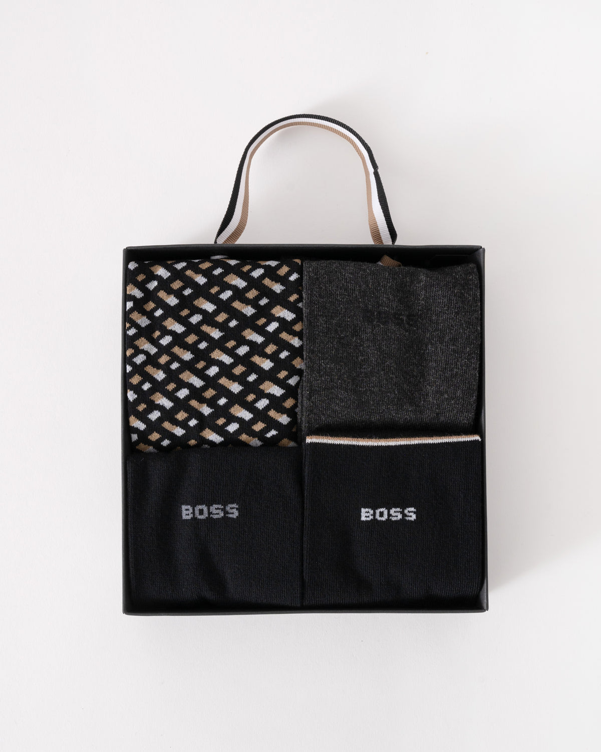 BOSS Orange Mens Monogram 4 Pack Sock Gift Set - Black 002 - CHO - Designer Mens Gift Sets