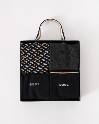 BOSS Orange Mens Monogram 4 Pack Sock Gift Set - Black 002 - CHO - Designer Mens Gift Sets