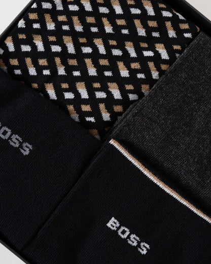 BOSS Orange Mens Monogram 4 Pack Sock Gift Set - Black 002 - CHO - Designer Mens Gift Sets