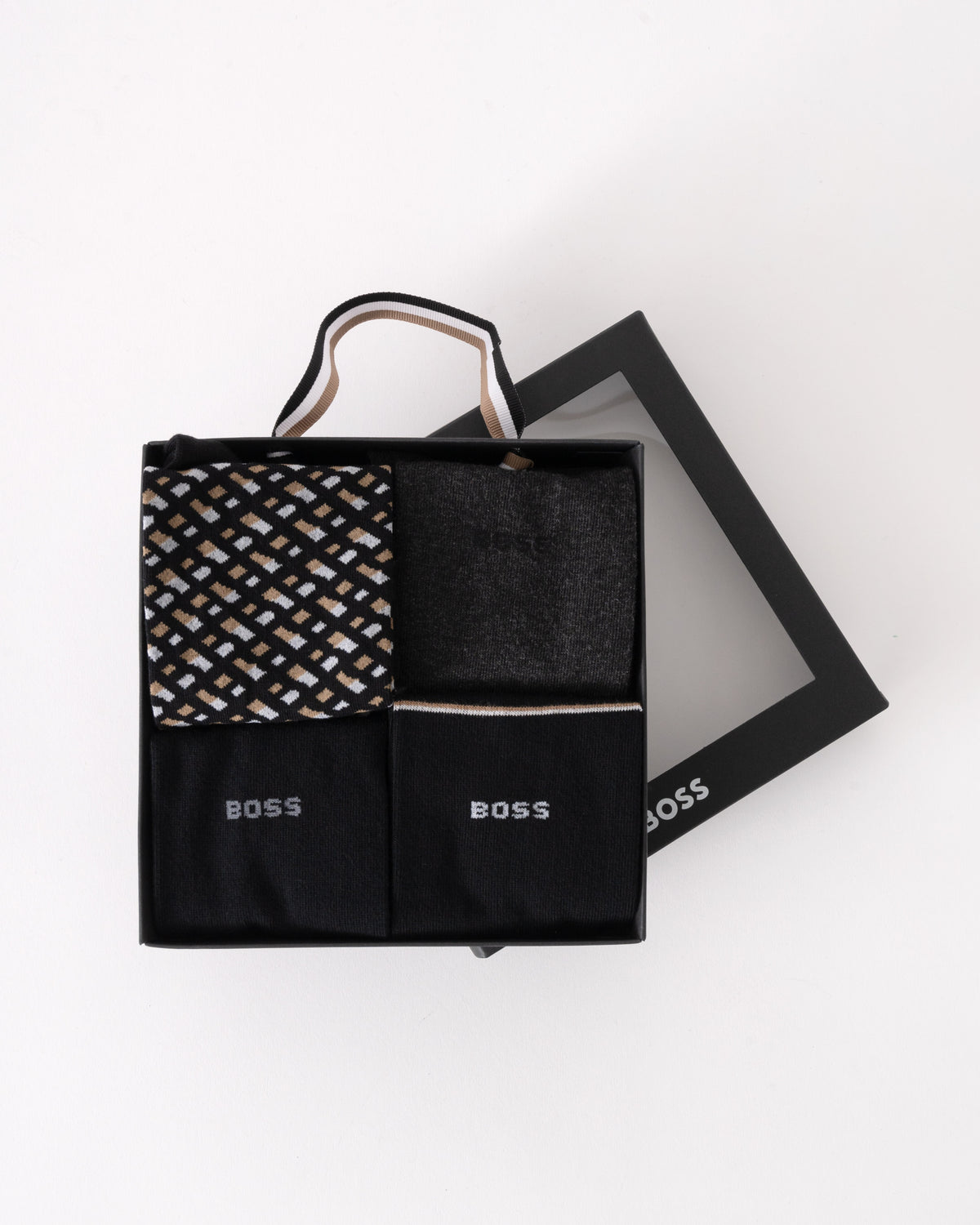 BOSS Orange Mens Monogram 4 Pack Sock Gift Set - Black 002 - CHO - Designer Mens Gift Sets