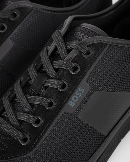 BOSS Orange Nitan Mens Mixed Material Trainers with Ridged Outsole - Black 005 | CHO | Designer Mens Trainers