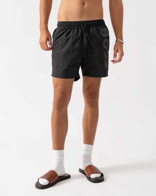 BOSS Orange Octopus Mens Contrast Logo Swim Shorts in Quick-Drying Fabric - Dark Grey 022