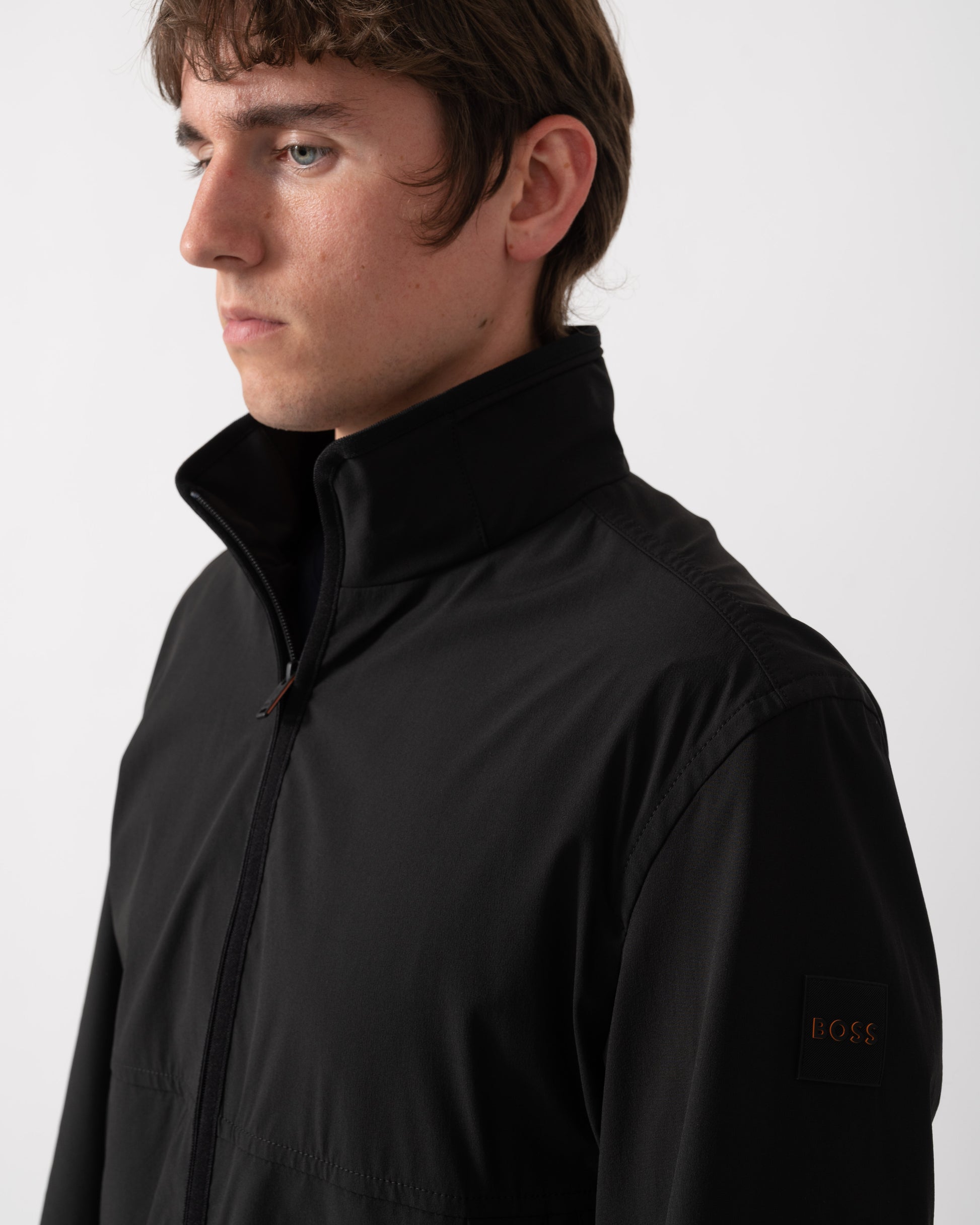 BOSS Orange Olik Mens Water-Repellent Softshell Jacket with Detachable Sleeves  - Black 001