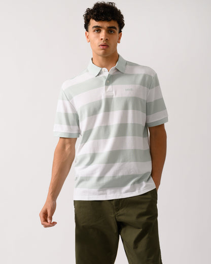BOSS Orange Pales Stripe Mens Relaxed-Fit Cotton Piqué Polo Shirt with Horizontal Stripes - White 100