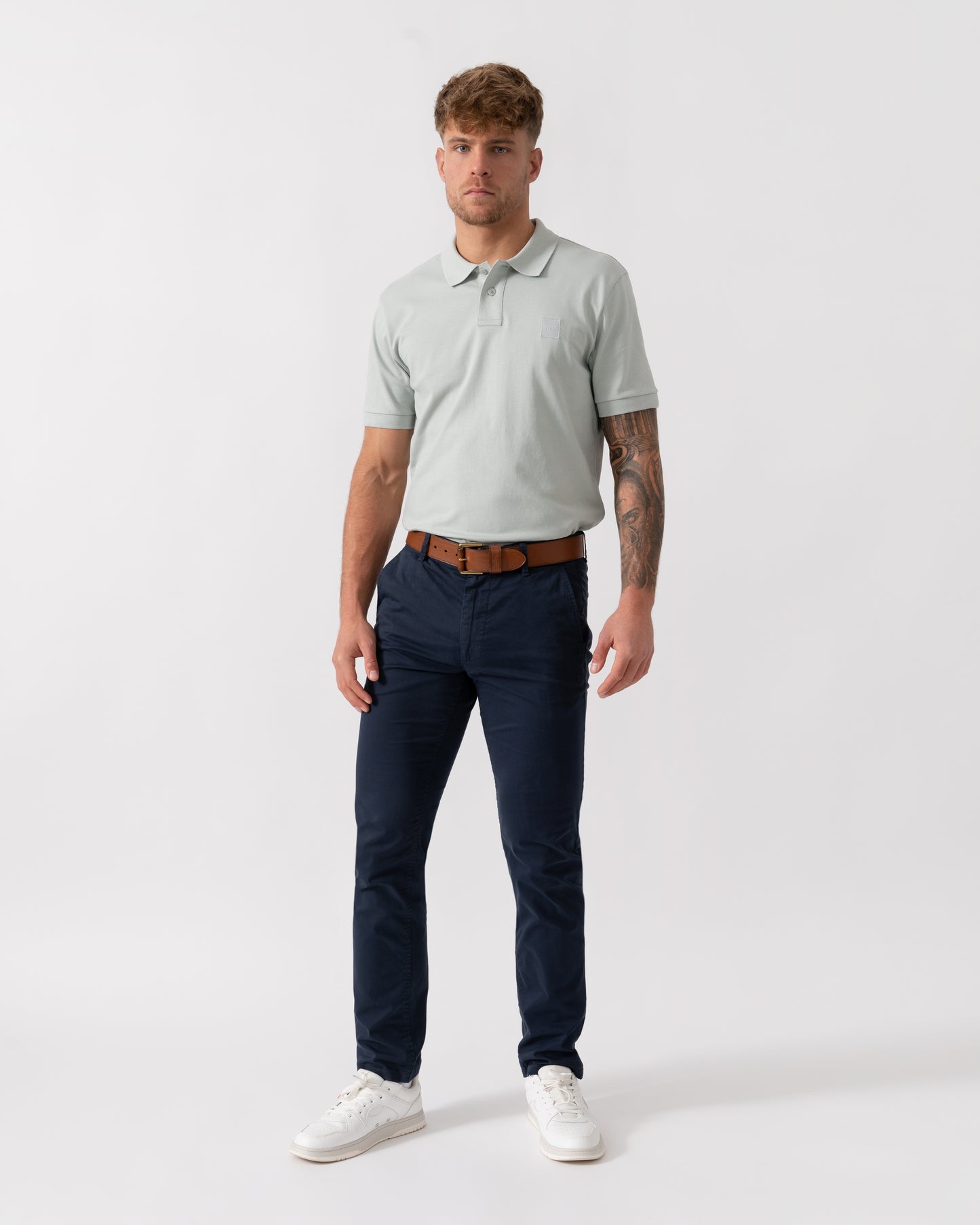 BOSS Orange Passenger Modern Slim-Fit Polo Shirt - Silver 043 - Full Length