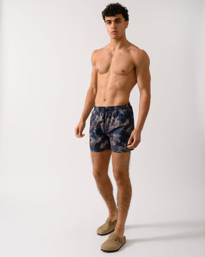 BOSS Orange Piranha Mens Tropical Print Quick-Drying Swim Shorts - Medium Brown 210