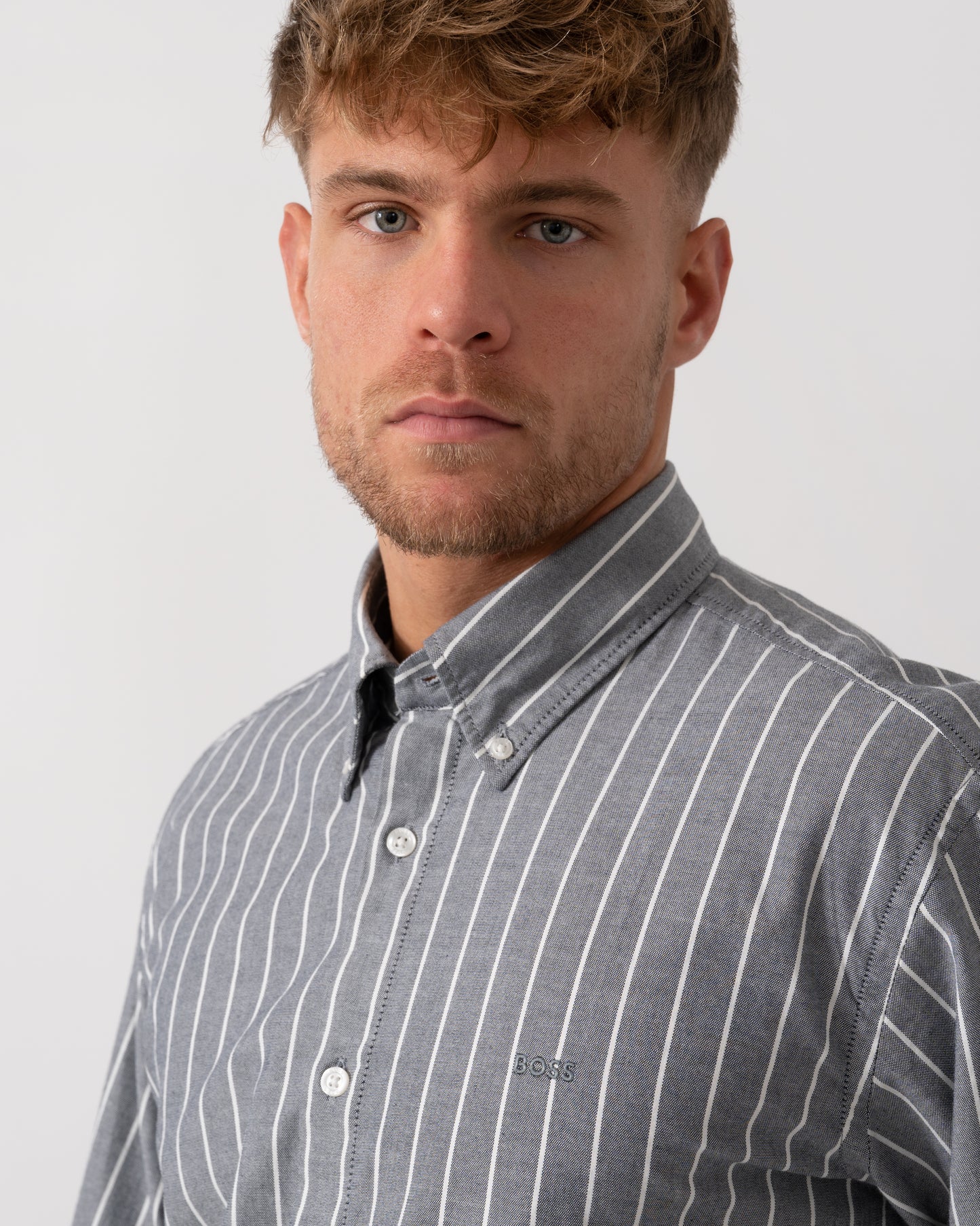 BOSS Orange Ricoplus Shirt - Dark Blue 404 - collar detail