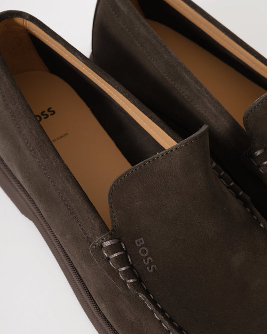 BOSS Orange Sienna Mens Suede Loafers - Dark Brown 203