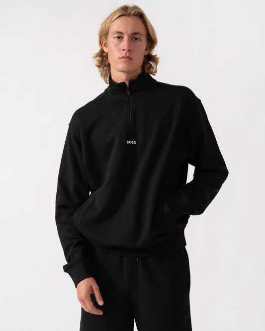 Front of the BOSS Orange Smallzip Mens 1/4 Zip Sweatshirt - Black 001