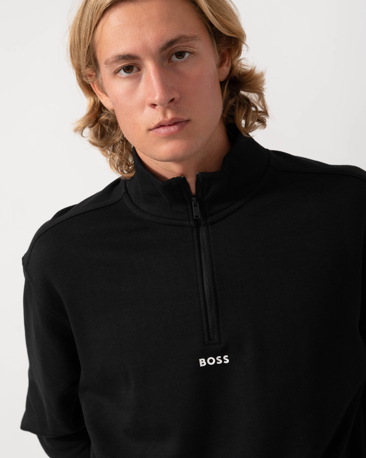 Detail on the BOSS Orange Smallzip Mens 1/4 Zip Sweatshirt - Black 001