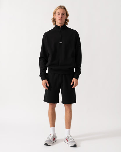 Model wearing the BOSS Orange Smallzip Mens 1/4 Zip Sweatshirt - Black 001