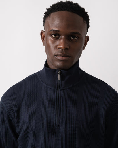 BOSS Orange Structure Mens 1/4 Zip Loungewear Top - Dark Blue 403