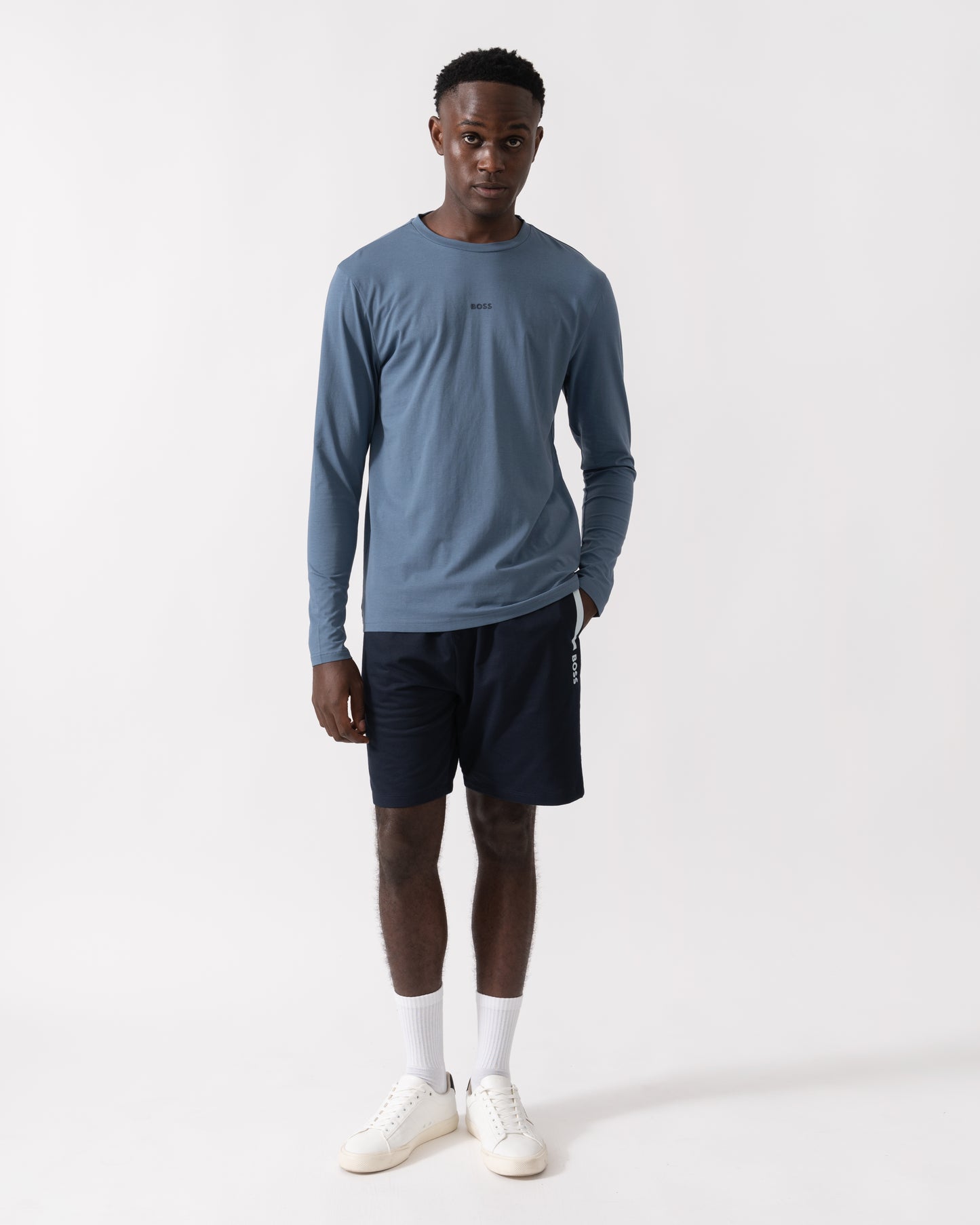 BOSS Orange Tchark Mens Long Sleeve Stretch Cotton T-Shirt - Open Blue 495