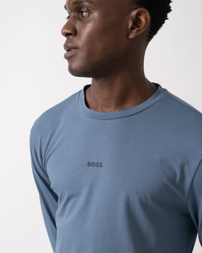 BOSS Orange Tchark Mens Long Sleeve Stretch Cotton T-Shirt - Open Blue 495