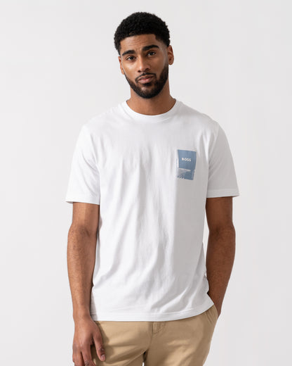 Model wearing BOSS Orange Mens TePlain T-Shirt in White 100 - Main