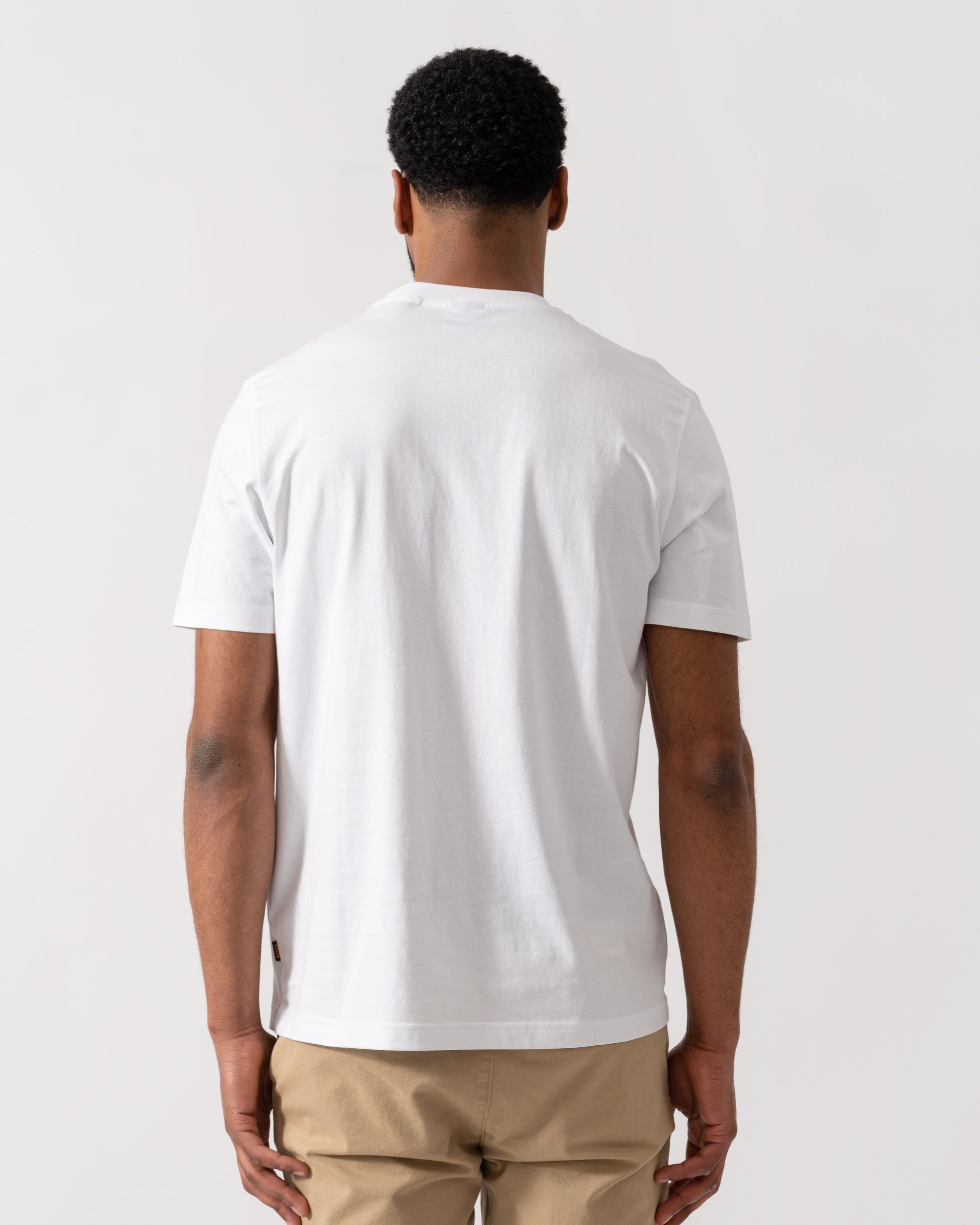 Model wearing BOSS Orange Mens TePlain T-Shirt in White 100 - back