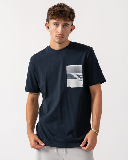 BOSS Orange Te Container Mens Graphic Print T-Shirt - Dark Blue 404