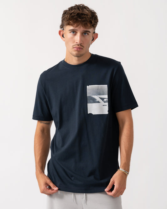 BOSS Orange Te Container Mens Graphic Print T-Shirt - Dark Blue 404