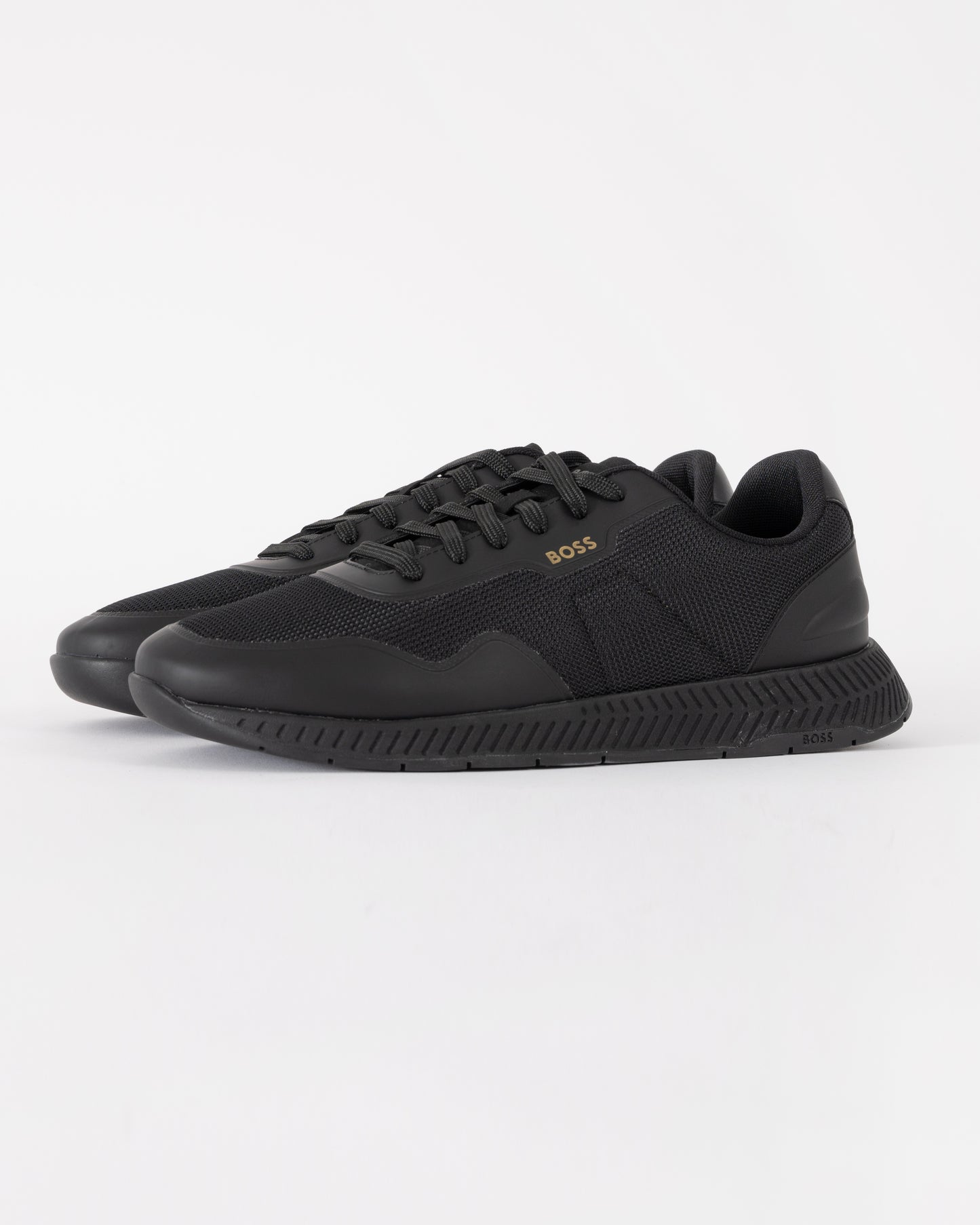 BOSS Orange TTNM Mens Mesh Trainers with Smooth Trims  - Black 005 | CHO | Designer Mens Trainers