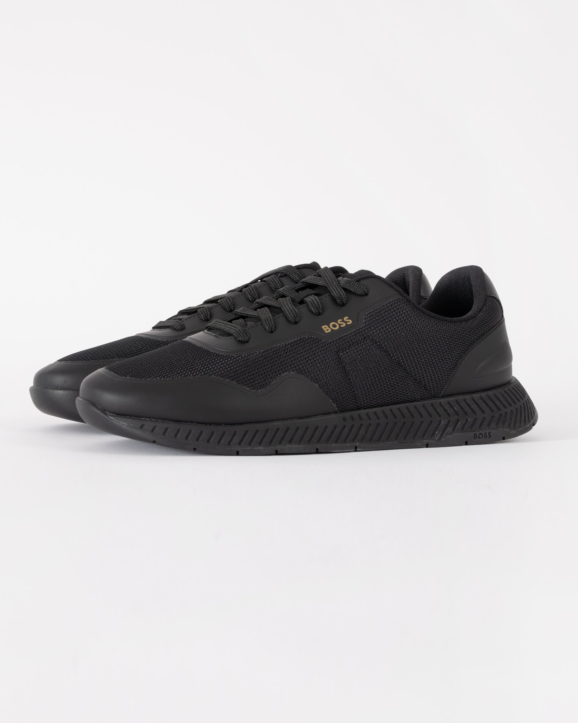 BOSS Orange TTNM Mens Mesh Trainers with Smooth Trims  - Black 005 | CHO | Designer Mens Trainers