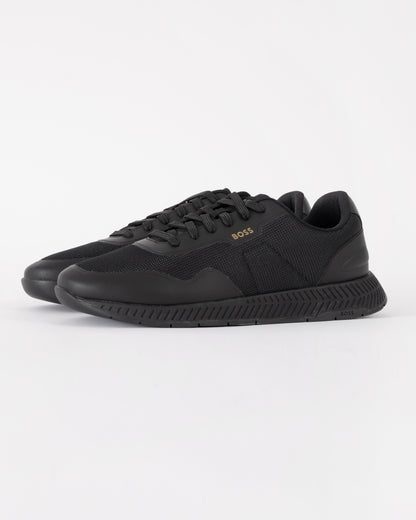 BOSS Orange TTNM Mens Mesh Trainers with Smooth Trims  - Black 005 | CHO | Designer Mens Trainers