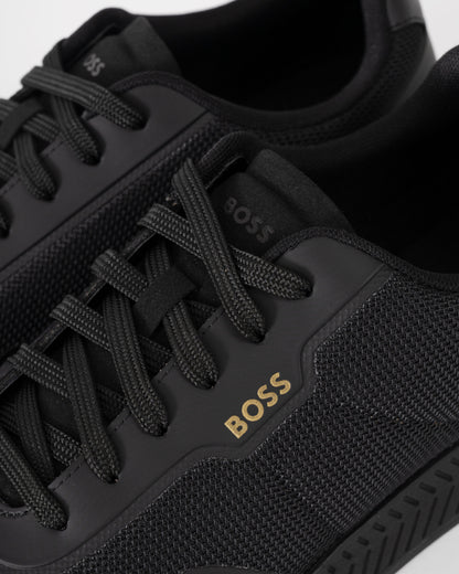 BOSS Orange TTNM Mens Mesh Trainers with Smooth Trims  - Black 005 | CHO | Designer Mens Trainers