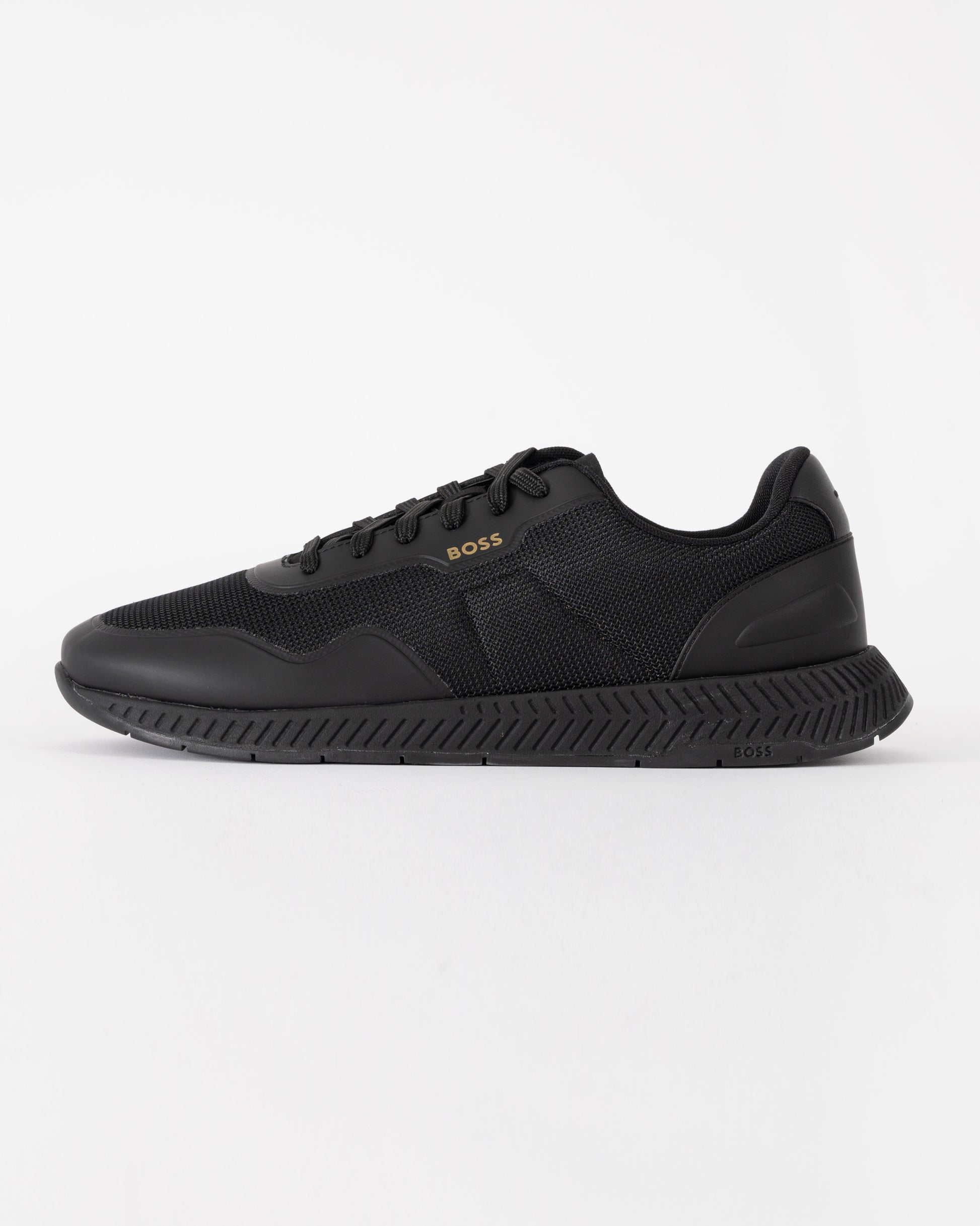 BOSS Orange TTNM Mens Mesh Trainers with Smooth Trims  - Black 005 | CHO | Designer Mens Trainers