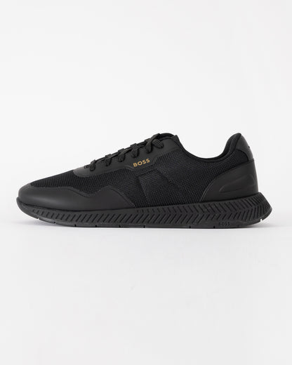 BOSS Orange TTNM Mens Mesh Trainers with Smooth Trims  - Black 005 | CHO | Designer Mens Trainers