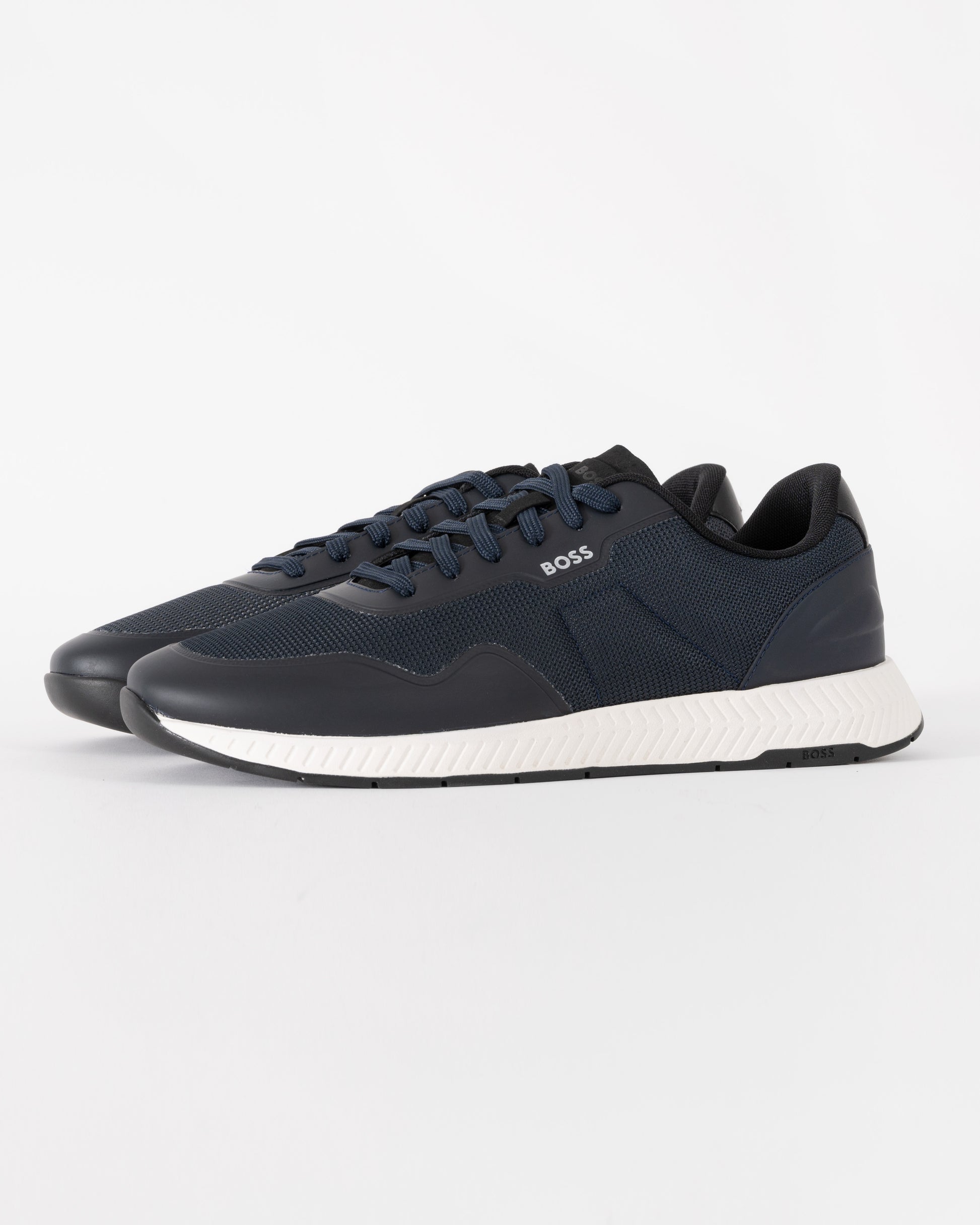 BOSS Orange TTNM Mens Mesh Trainers with Smooth Trims - Dark Blue 401 | CHO | Designer Mens Trainers